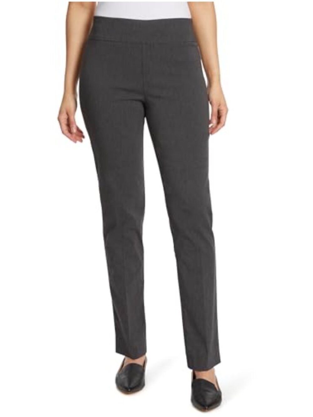 Womens Pull On Trousers Mid Rise Slim Straight Leg Tummy Control Pants